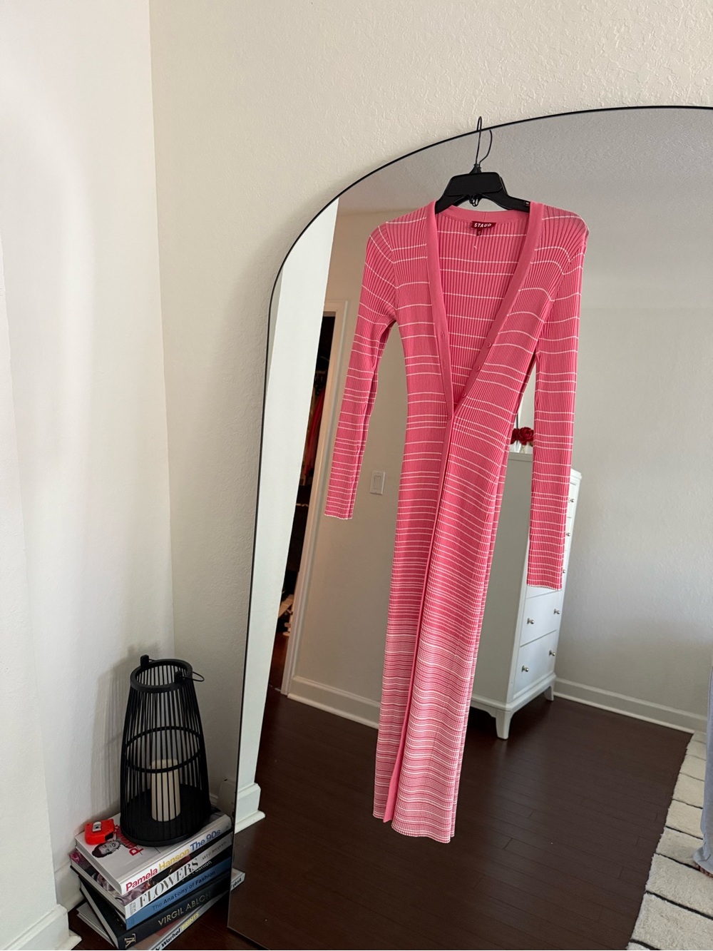STAUD Pink Striped Midi Wrap Dress